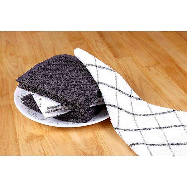 8-pak Terry Opvaskeklude | 30 x 30 cm | Holdbare, Super Bløde og Absorberende | Bomuldsopvaskeklude | Perfekt til Husholdnings- og Kommerciel Brug | Sort