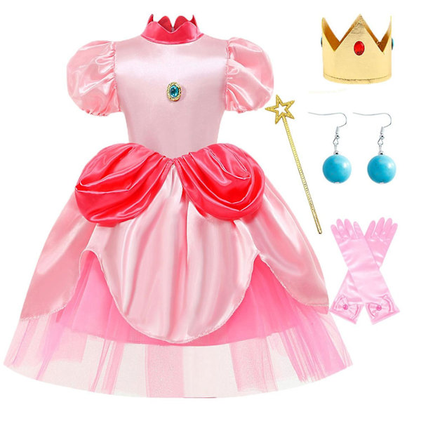 Peach Princess Klänningsset med Tillbehör för Flickor - Redo för Cosplay B 120