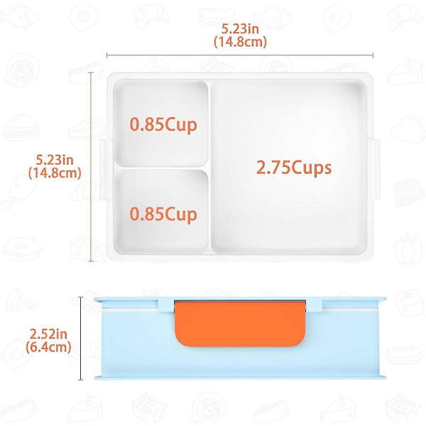 Bento Box Ault Lunchbox, Bento Box For Kis, 3 Fack 1050ml Läcksäker Bento Lunch Box For Kis, Bpa-fri, Frys, Diskmaskin En Mikrovågsugn Saf