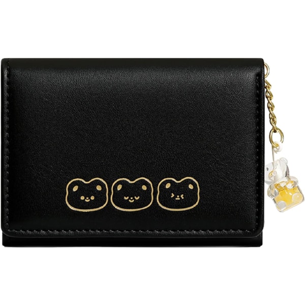 Punge til kvinder PU-læderpung Søde små punge med bjørnevedhæng Multifunktions damepunge med kreditkortholder (sort)