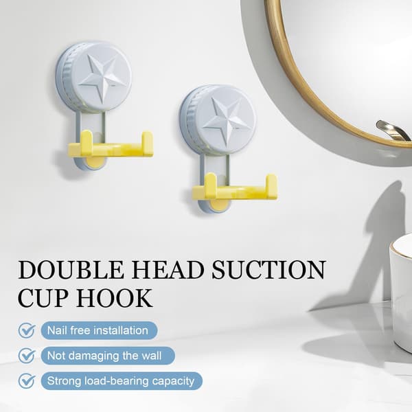 Suction Cup Hooks, Double Hooks, ABS Material, Strong Suction, No Punching Required, 5 kg Load Capacity, Sky Blue, Suitable for Bathroom, Kitchen