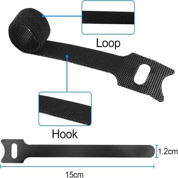 120 stk. velcro kabelbindere 12 x 150 mm (sort sæt), genanvendelige nylon kabelbindere, velcro kabelbindere, kabelbindere til