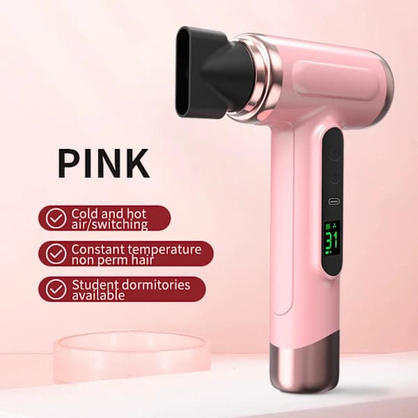 Latest Generation Cordless Hair Dryer, 200W, 15,000mAh, USB Rechargeable and Adjustable