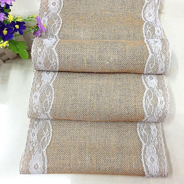 Juteblonde Bordløber - Spids Borde - Hessian Bryllup Indretning Retro Jute Stof