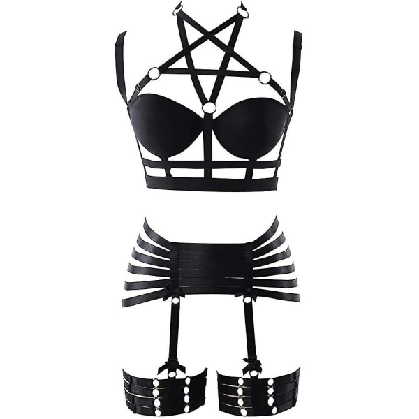 Kroppssele Full For Dame Strømpebånd Set Strappy Juster Gothic Punk Art Wear Elastisk