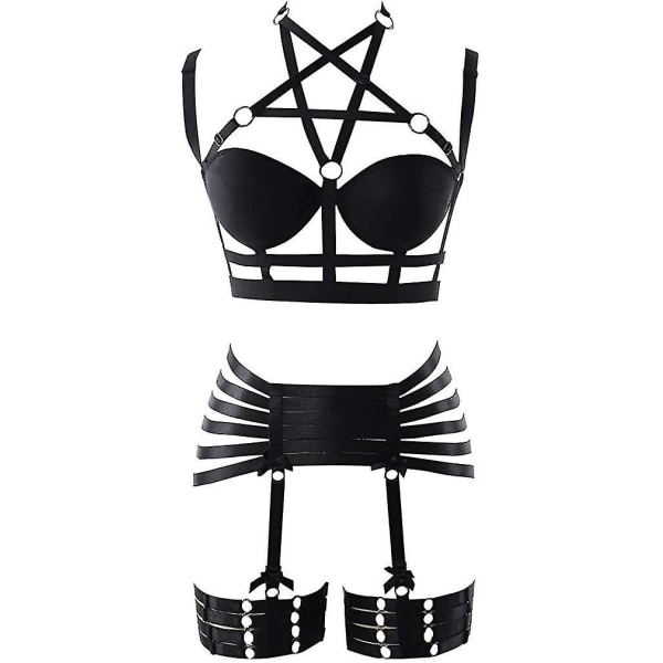 Vartalovaljaat Täydelliset Naisten Sukkanauhat Set Strappy Adjust Gothic Punk Art Wear Elastinen
