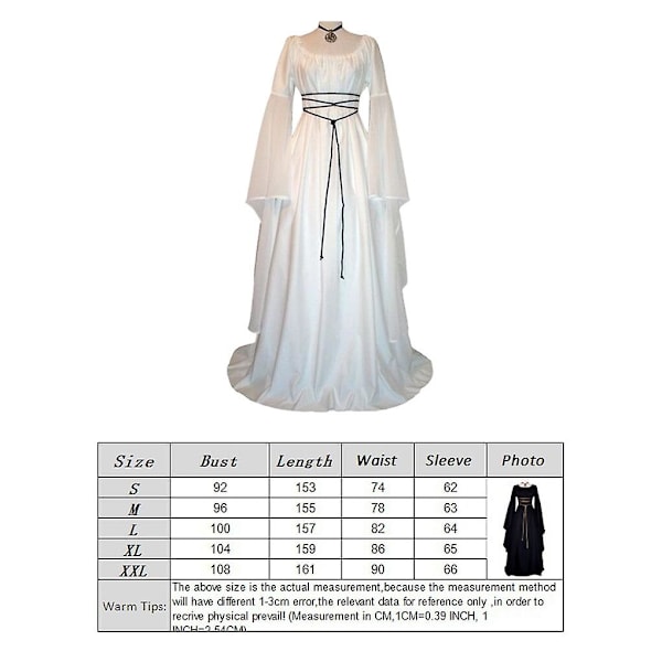 Kvinnor Långärmad Rund Hals Fest Maxi Bälte Klänning Halloween Cosplay Kostym L