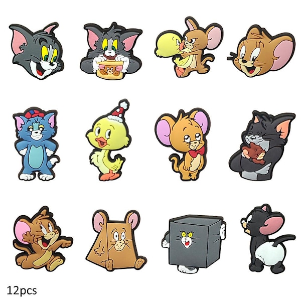 12 st Jibbitz-berlocker för Crocs Clog Tom och Jerry Tuffy Cartoon Sko Dekoration Tillbehör