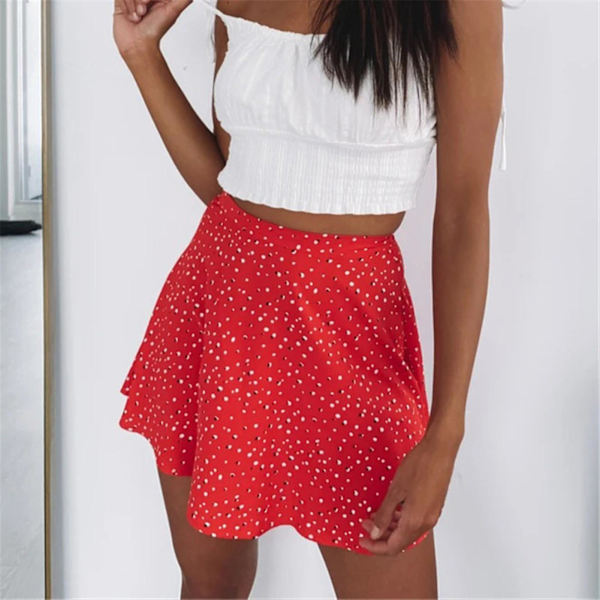 Damkjol med blommigt print Stretchigt tyg som andas, liten blommig kjol för festklubb Danskväll Red
