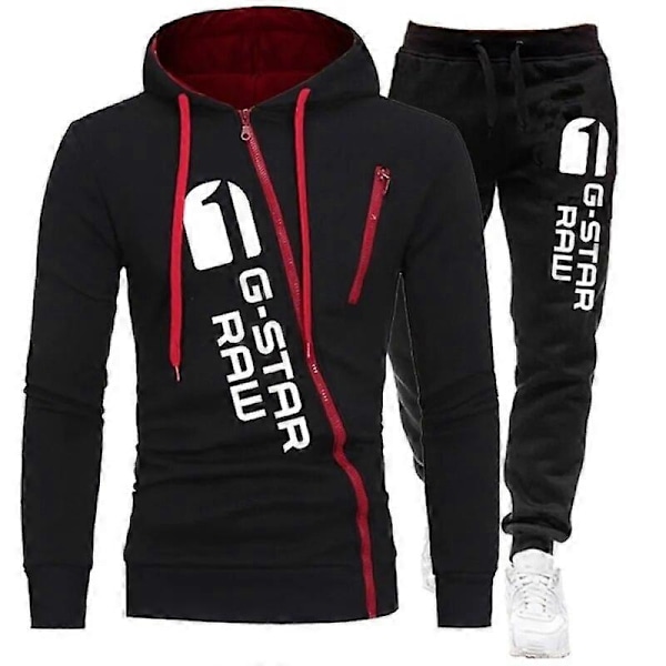2023 Ny Höst & Vinter Herr Tracksuit Set Mode Tryckt Dragkedja Huva Sweatshirt + Sweatpants 2-Delar Set Jogging Casual Kläder Dark Grey L