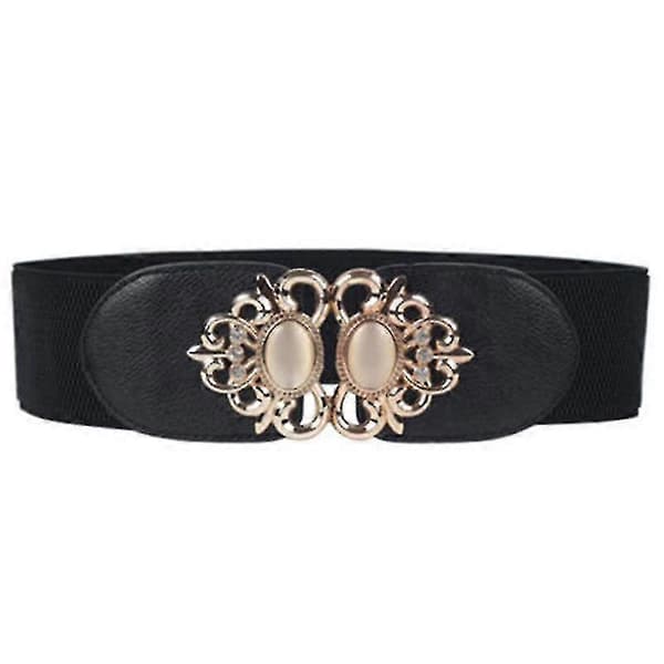 Elastisk midjebelte for kvinner med spenne, bredt midjebånd, stretch, belte for fritidskjoler og festkjoler Black