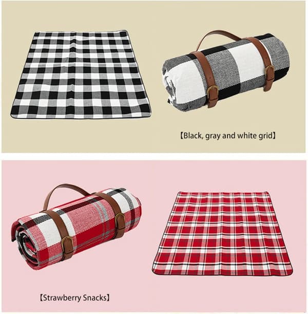 (Blå, 200cm) Läder Picknickfilt för Utomhusbruk, Campingfilt, Strandfilt, Färgglad Rutig Rektangulär Sl