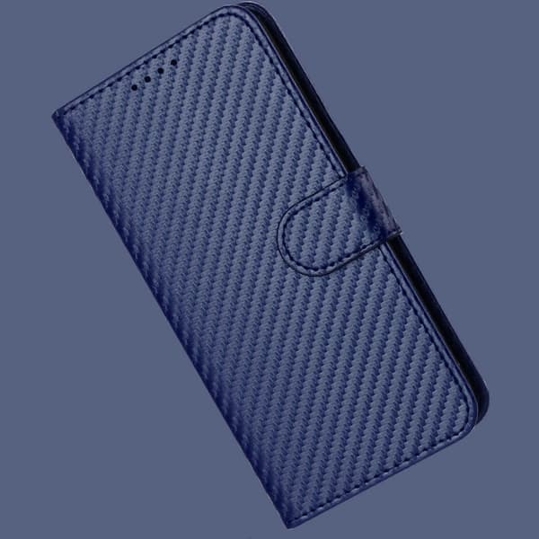 Plånboksfodral för iPhone 16 Plus med rem, kolfibertextur läder mobilskal Royal Blue