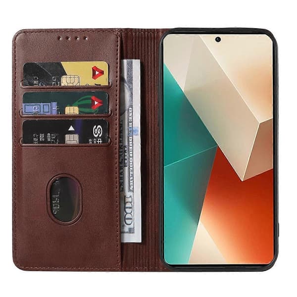 Magnetisk læder telefoncover til Xiaomi Redmi Note 13 5G Brown