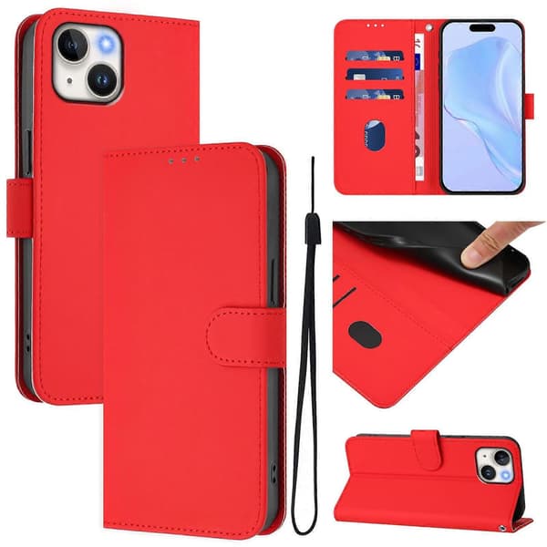 Skinnkänsla Läder Telefonfodral För iPhone 14 / 13 Red