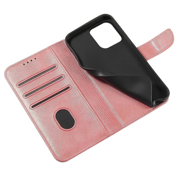 Kalvtextur Spänne Flip Läder Telefonfodral för iPhone 14 Plus Rose Gold