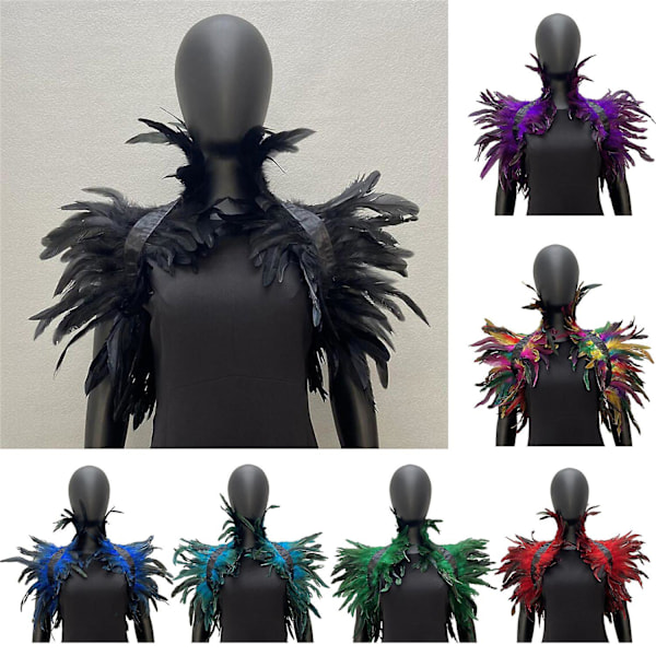 Fjer Shrug Shawl Skulder Wrap Kappe Blød Justerbar Retro Gothic Krave Cosplay Party Krop Scene Multicolor