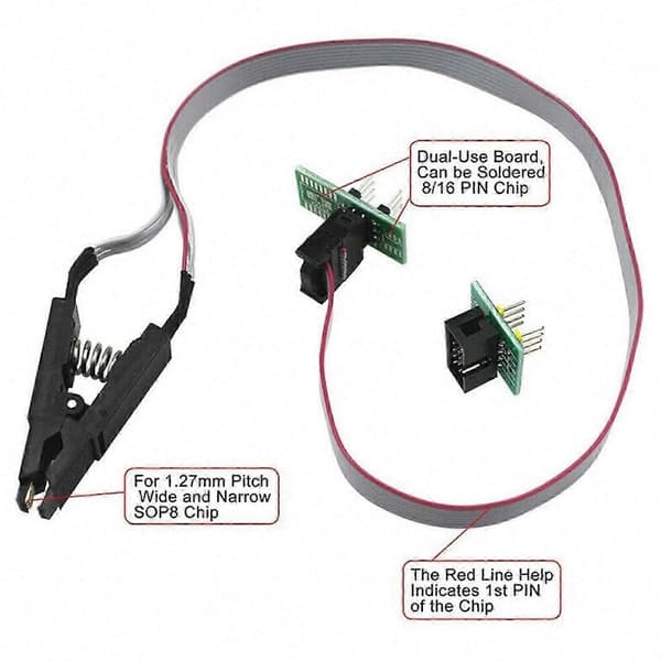 CH341A USB BIOS-programmerer for 24/25-serie EEPROM med SOP-klipsadapter
