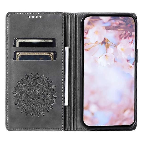 Kompatibel med Samsung Galaxy A55 5G Läderfodral Mandala Blomma Plånboksfodral Grey