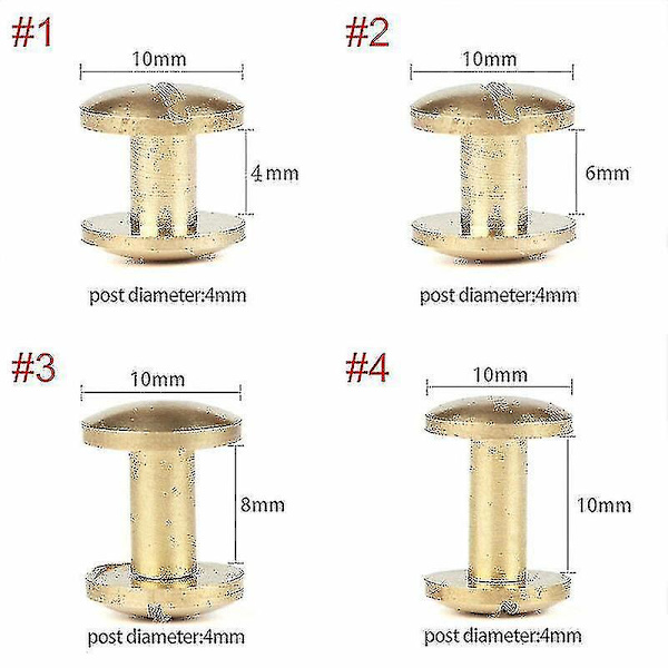 10x bågbältesskruv läderhantverk Chicago spikmässing massiv nitstudshuvud 4-10 mm 4mm
