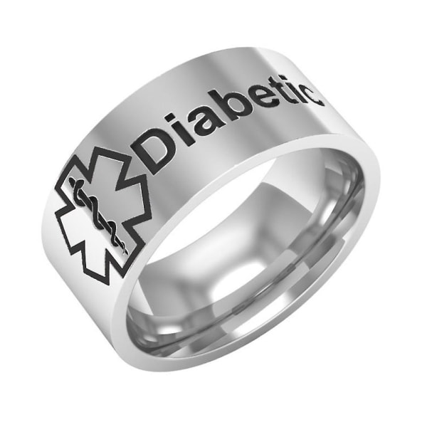 Medicinsk tilstand Alarm Diabetiker Titanium Unisex Band Finger Ring Smykker Gave US 6