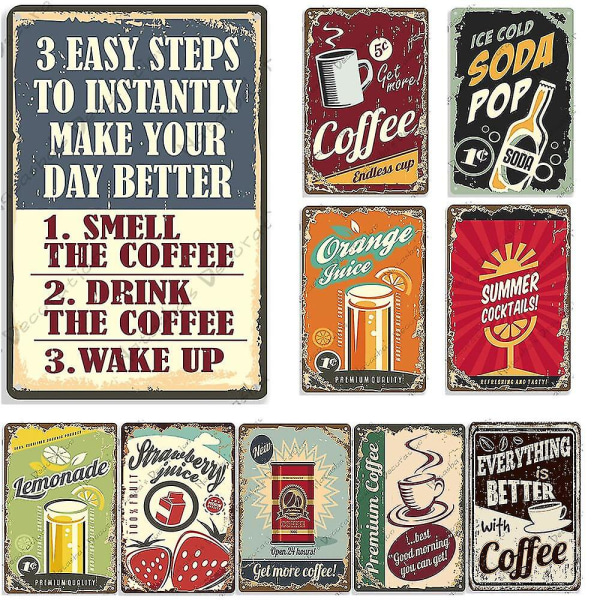 Kaffe Metall Plåtskylt Kafé Retro Affisch Klubb Pub Bar Hem Café Väggdekor Skyltar Vacker Väggtallrik Metallplakett