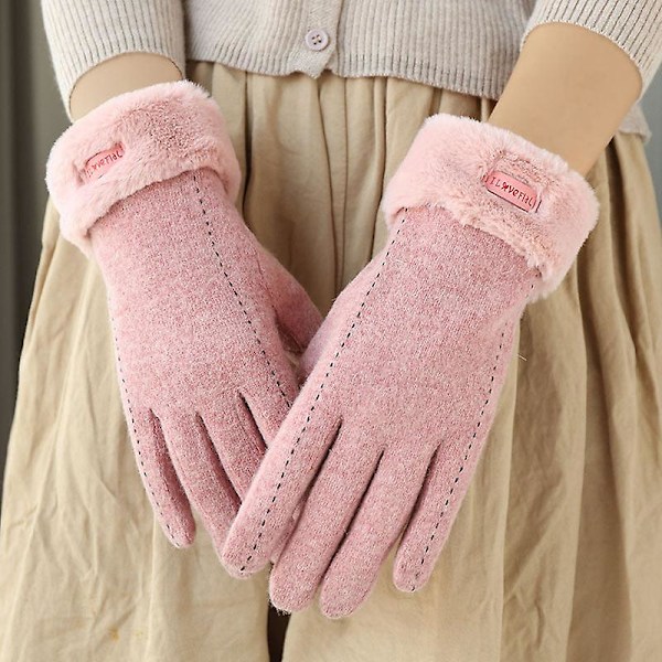 Cashmere ullhandskar för kvinnor vinter söt ridning varm sammet vadderad tjock touch screen kall-proof skidåkning Khaki Average size