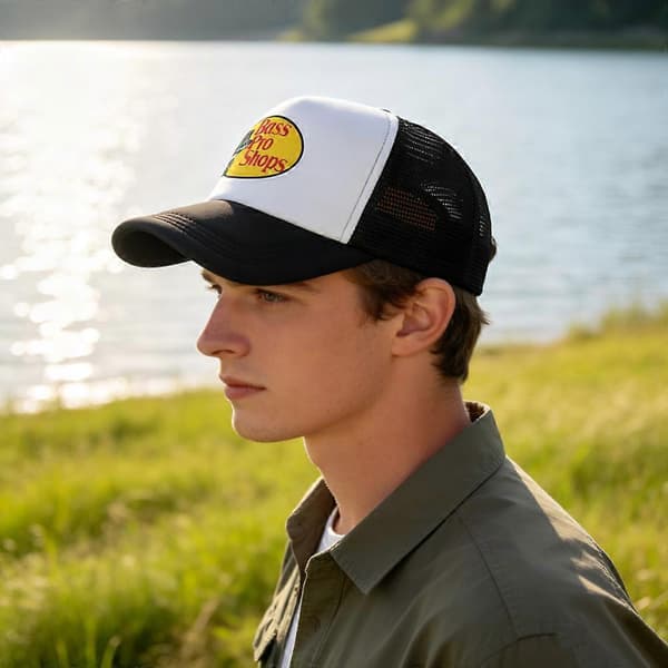 Bass Pro Shops Broderad Logotyp Mesh-Back Keps Unisex Andningsbar Mesh Trucker Hatt Red