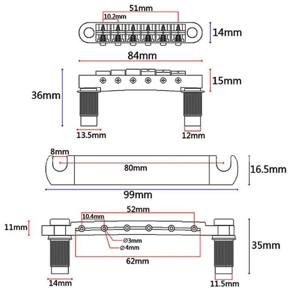 Guitar Bridge Låsning Tune-o-matic brygga och set för Lp/sg elgitarr delar Accesso Black