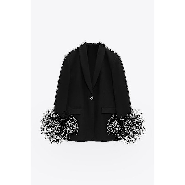 Langermet blazer for kvinner med åpen front til uformelt arbeid kontorjakke black M