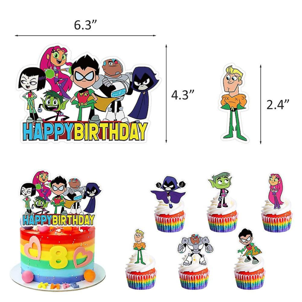 Teen Titans Go Tema Festartikler Banner Balloner Kage Cupcake Toppers Dekoration