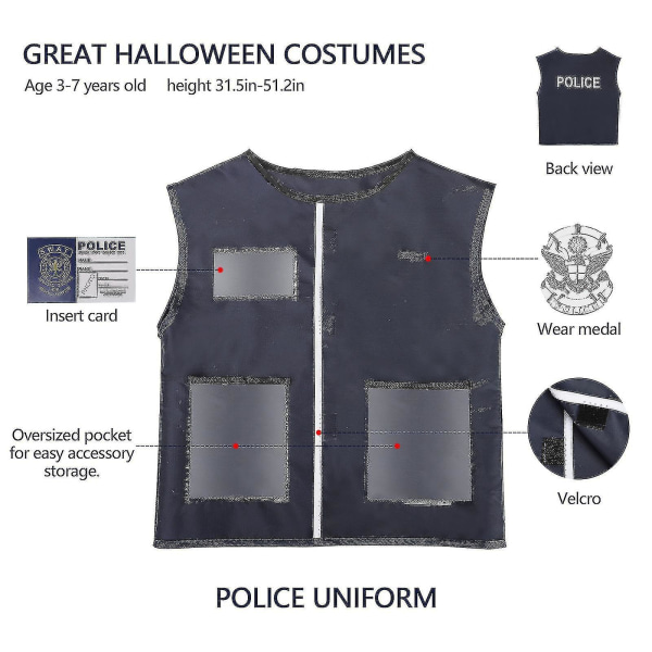 Hurtig levering Børnepolitikostume Rollespilssæt Politimandsudklædning til drenge piger, politi