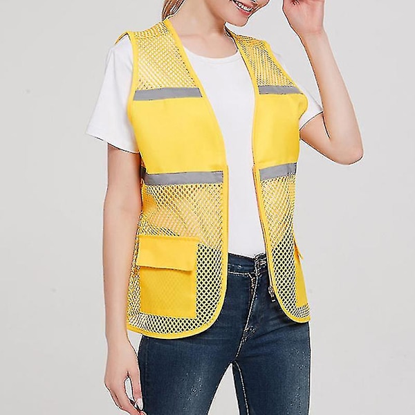 Dam Väst Hög Synlighet Reflex Väst Arbets Säkerhetsvästar Jacka Yellow 4XL