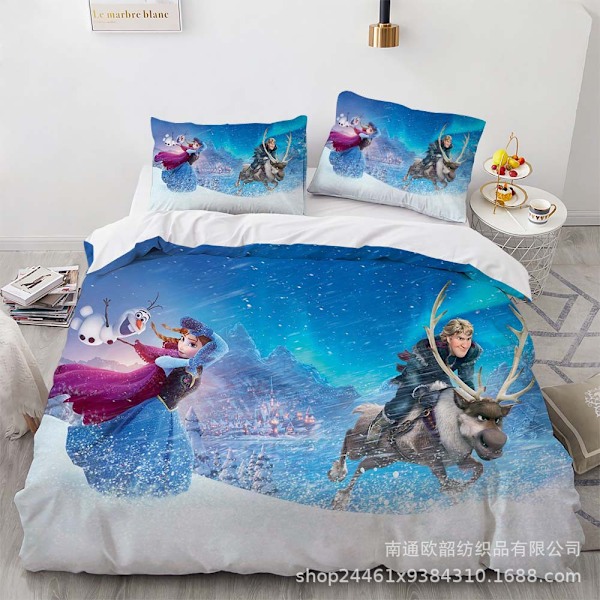 Sarjakuva Frozen Anime 3D Digitaalipainettu Peittopäällinen Prinsessa Vuodevaatteet Kolmiosainen Set 135*200