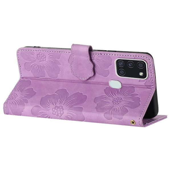 Til Samsung Galaxy A21s Blomster Præget Læder Wallet Case Foldbart Stativ Telefon Cover Multicolor Style C