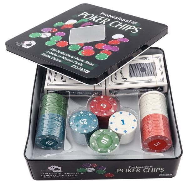 100 Pcs Poker Chips and Card Set with Portable Case for Texas Holdem Blackjack