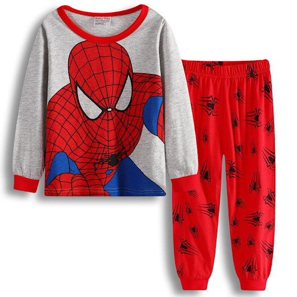 Bomulls pyjamas för pojkar, långärmad, tecknad uppsättning för barn, babykläder för hemmet, Spiderman Captain America 12 95cm