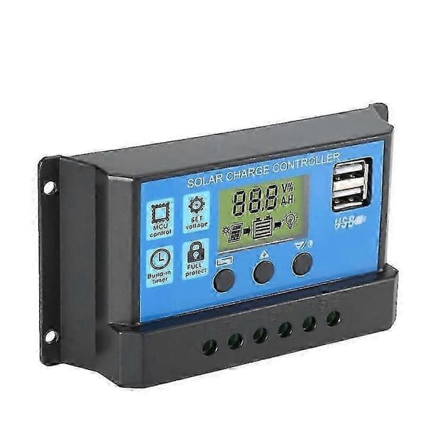 Solcellepanel ladekontroller 12v/24v 30a LCD-skjerm, doble USB-porter 1377740cm Blå utgave 0120