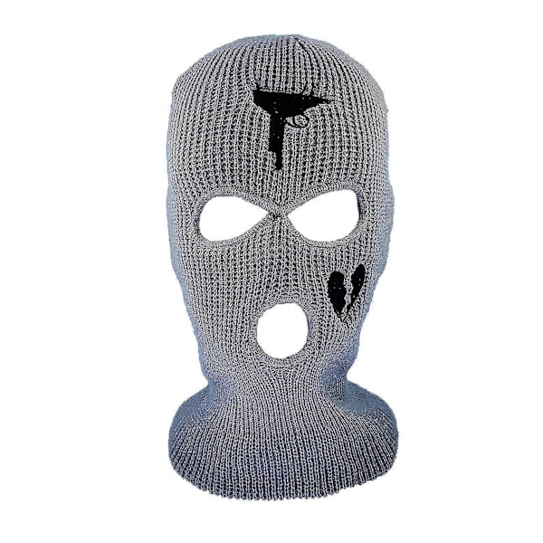 Unisex broderad balaclava stickad hel ansiktsmask skidmask för löpning skidåkning cykling Gray