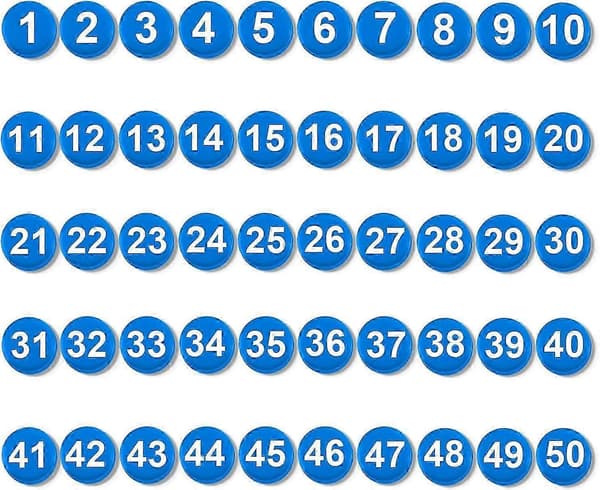 50 stk. 1-50 magnetiske tal, 0,79 tommer multifunktionelle blå talmagneter til 0-udgave 0,5 5