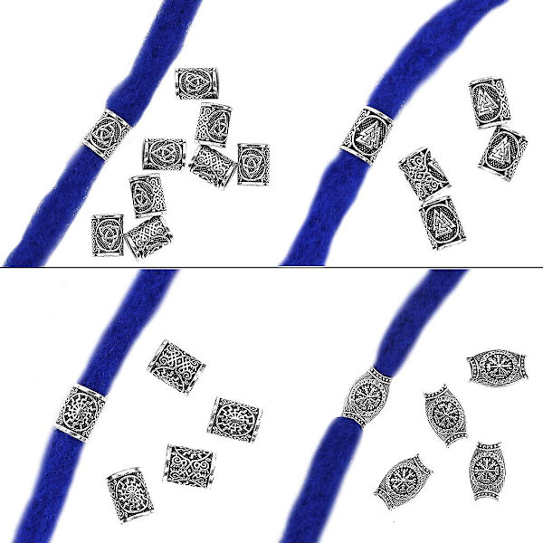 Skäggpärlor för män 6 delar set Vikings Runes Beads Norse Dreadlock Beads