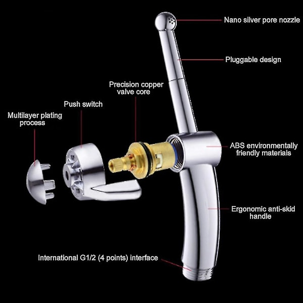 Ergonomisk håndholdt bidet for toalett trykkontroll jet toalettvannsprøyte