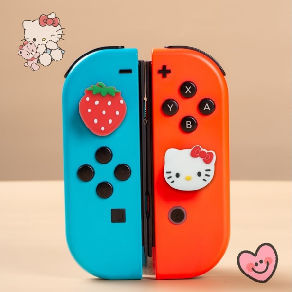 Switch tumgreppskåpor, söta kattunge joystick-kåpor för Nintendo Switch/Lite/Switch OLED, 4 st tumgreppsskydd, jordgubbe