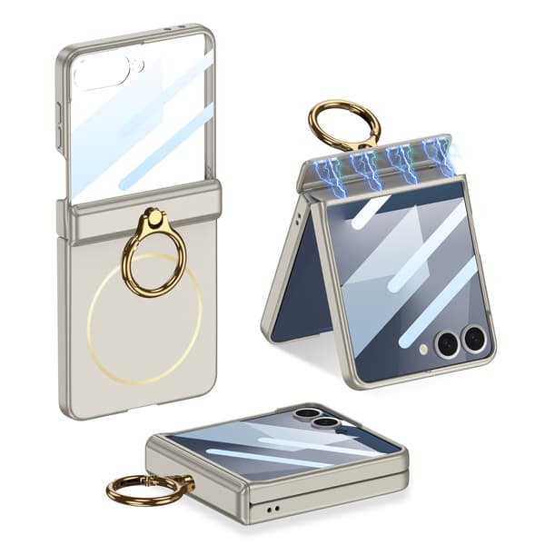 Etui til Samsung Z Flip7, magnetisk med ringholder (Titaniumgrå)