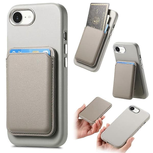 Fodral kompatibelt med iPhone 17e / 16e Avtagbart kortfack Läder+TPU Mobilskal med metallknappar
