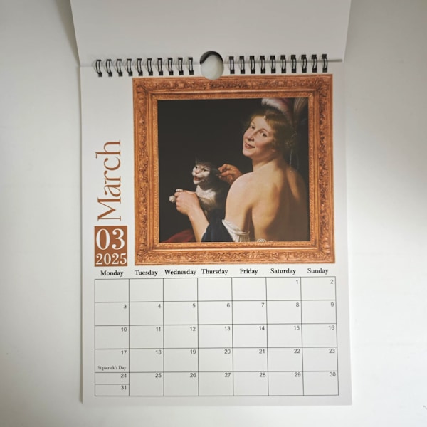 Konstig medeltida kattkalender 2025 Kalender 12 månaders väggkalender Hängbar för kontor Hem Gåva Belagd papper 11 * 8,5 tum (1 st)