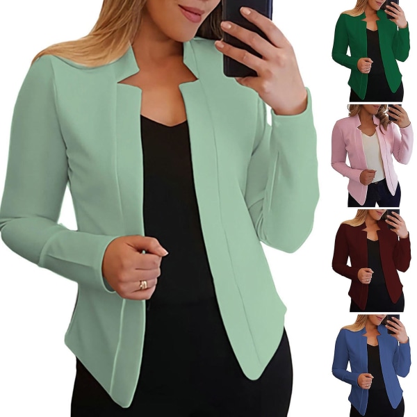 Lange ermer Ensfarge Slim Fit Dame Blazer Kontorarbeid Hakk Krage Åpen søm Cardigan Blazer Yttertøy Green XL