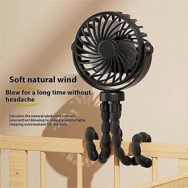 Bærbar Mini Blæksprutte Ventilator Baby Klapvogn USB Genopladelig Fleksibel Stativ Sammenfoldelig Ventilator