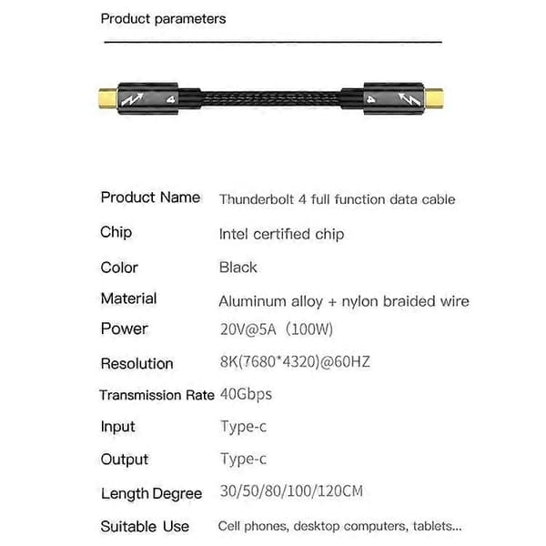 1m Thunderbolt 4 USB 4 Type-C Kabel 40Gbps 8K@60Hz PD 100W Hurtigopladning Datakabel til MacBook Pro