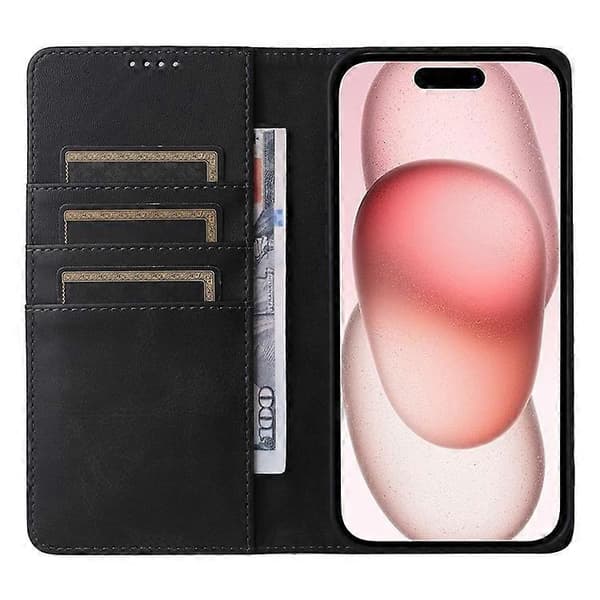 Kompatibel med iPhone 15 Plus / 14 Plus Fodral RFID PU Läder Plånboksstativskydd Black